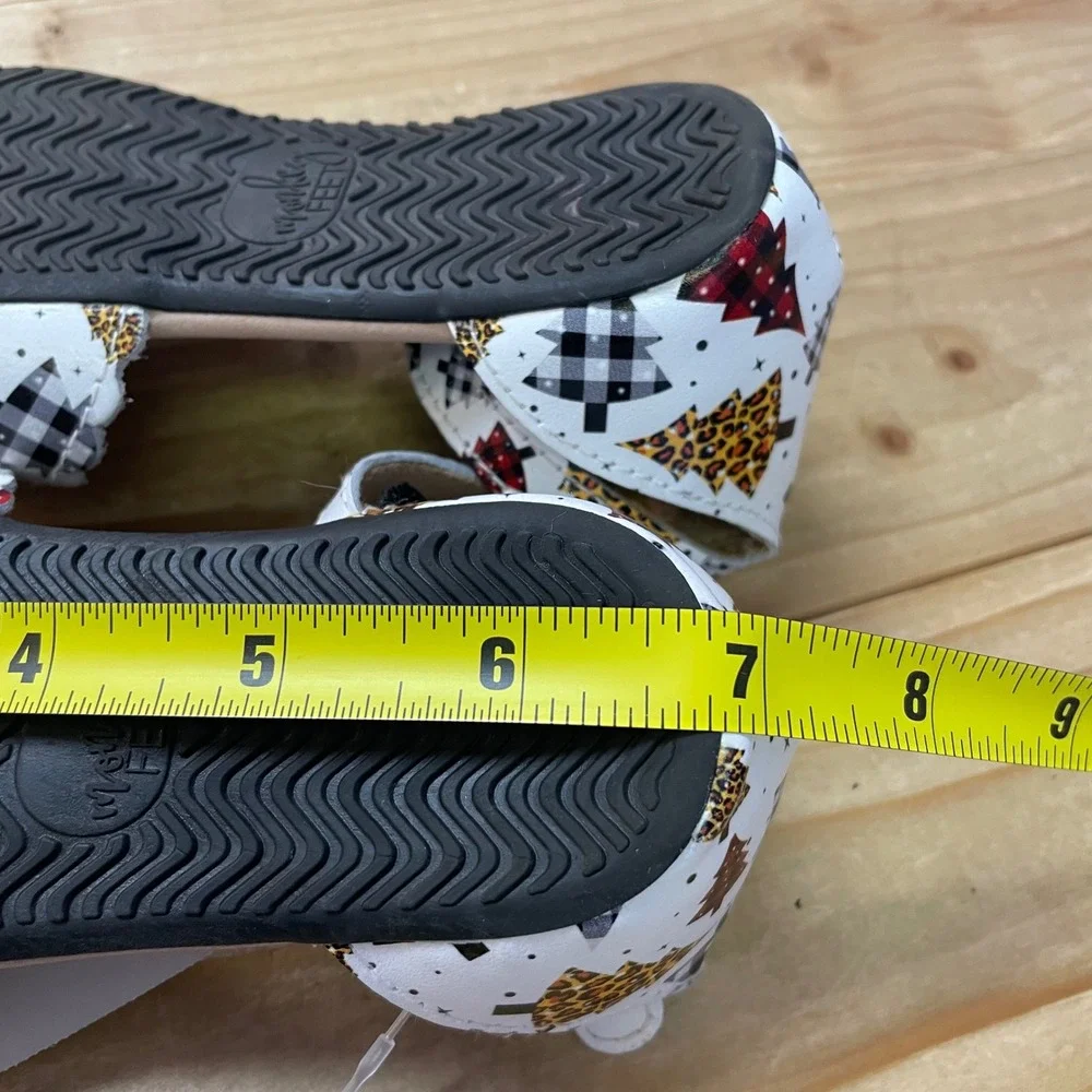 Monkey‎ Feet Girls Christmas Tree Leopard Plaid Bow Ankle Strap Flats Shoes 3-4Y